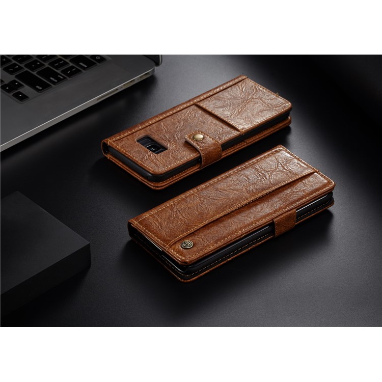 CASEME Vintage Style Wallet PU Leather Mobile Phone Cover Shell for Samsung Galaxy S8 Plus G955 - Brown-10