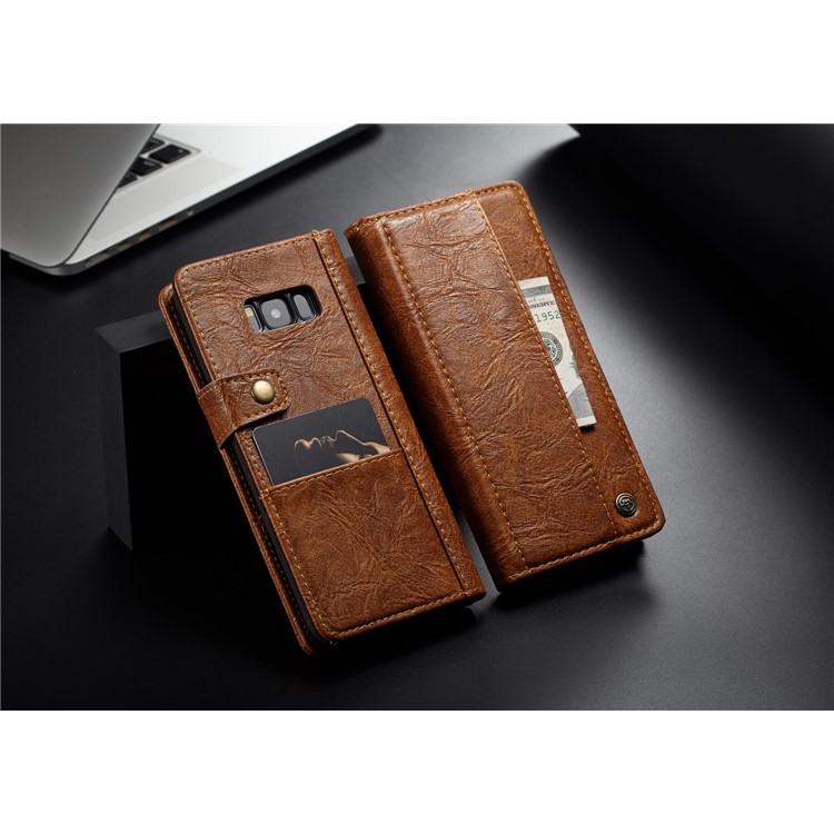 CASEME Vintage Style Wallet PU Leather Mobile Phone Cover Shell for Samsung Galaxy S8 Plus G955 - Brown-11