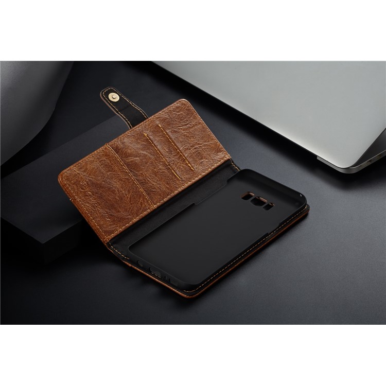 CASEME Vintage Style Wallet PU Leather Mobile Phone Cover Shell for Samsung Galaxy S8 Plus G955 - Brown-12