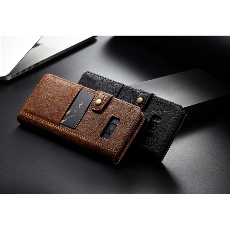 CASEME Vintage Style Wallet PU Leather Mobile Phone Cover Shell for Samsung Galaxy S8 Plus G955 - Brown-13