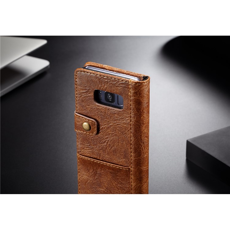 CASEME Vintage Style Wallet PU Leather Mobile Phone Cover Shell for Samsung Galaxy S8 Plus G955 - Brown-3