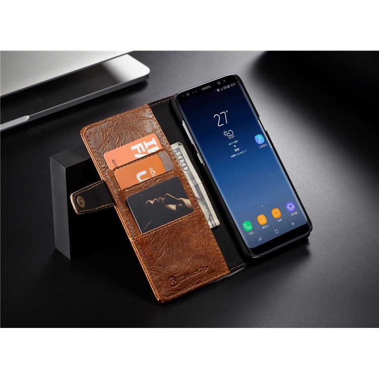 CASEME Vintage Style Wallet PU Leather Mobile Phone Cover Shell for Samsung Galaxy S8 Plus G955 - Brown-4