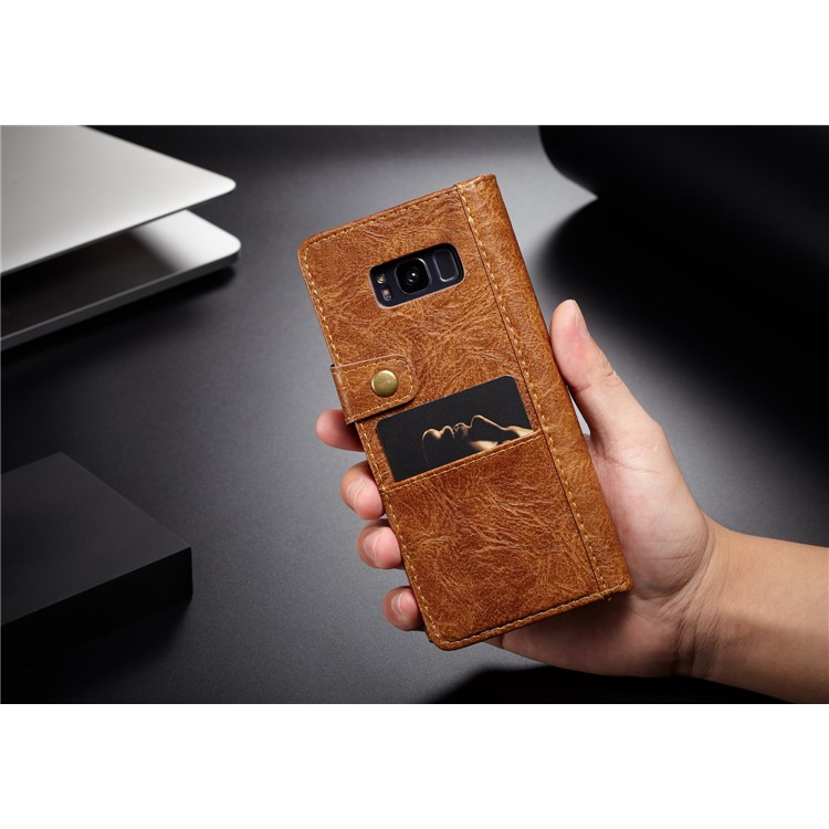 CASEME Vintage Style Wallet PU Leather Mobile Phone Cover Shell for Samsung Galaxy S8 Plus G955 - Brown-5