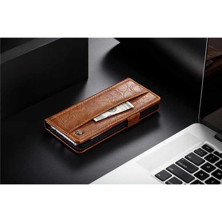 CASEME Vintage Style Wallet PU Leather Mobile Phone Cover Shell for Samsung Galaxy S8 Plus G955 - Brown-6