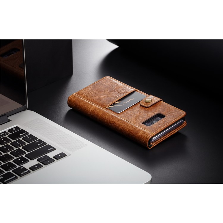 CASEME Vintage Style Wallet PU Leather Mobile Phone Cover Shell for Samsung Galaxy S8 Plus G955 - Brown-7