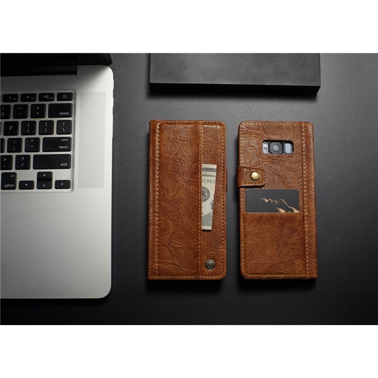 CASEME Vintage Style Wallet PU Leather Mobile Phone Cover Shell for Samsung Galaxy S8 Plus G955 - Brown-9