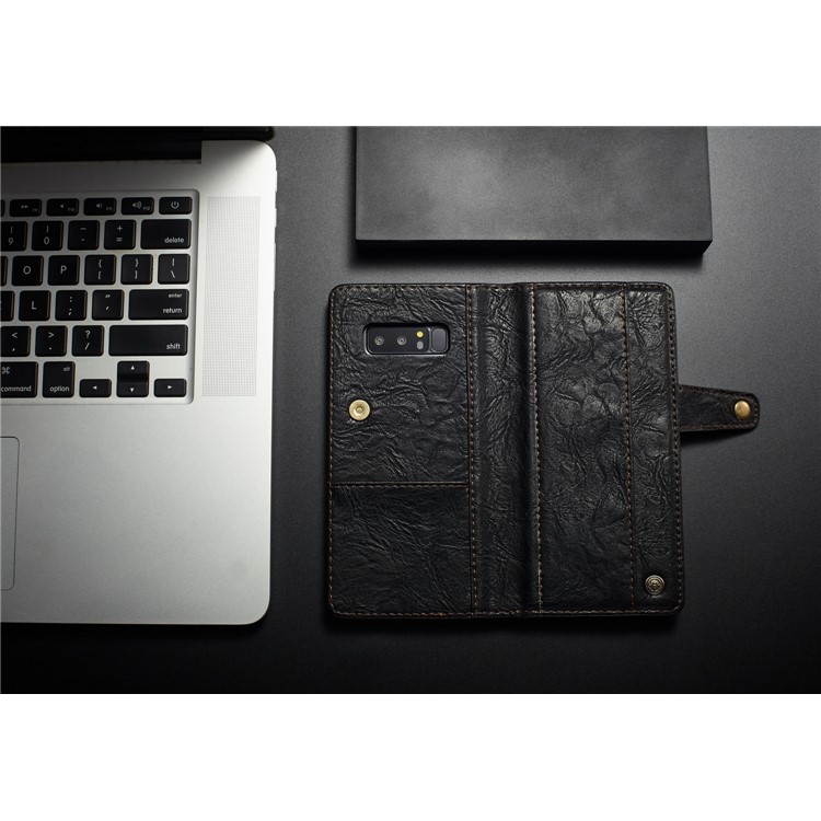 CASEME Vintage Style Wallet PU Leather Protection Cell Phone Case for Samsung Galaxy Note 8 SM-N950 - Black-10