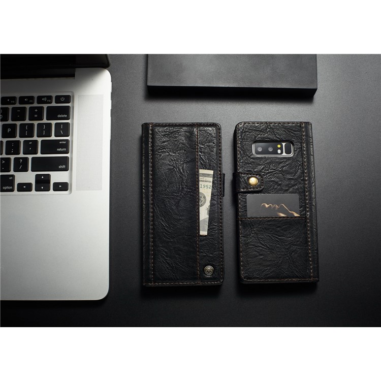 CASEME Vintage Style Wallet PU Leather Protection Cell Phone Case for Samsung Galaxy Note 8 SM-N950 - Black-11