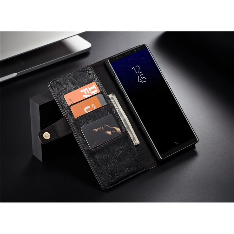 CASEME Vintage Style Wallet PU Leather Protection Cell Phone Case for Samsung Galaxy Note 8 SM-N950 - Black-4