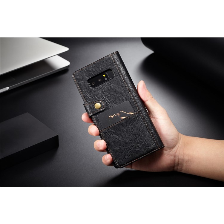 CASEME Vintage Style Wallet PU Leather Protection Cell Phone Case for Samsung Galaxy Note 8 SM-N950 - Black-5