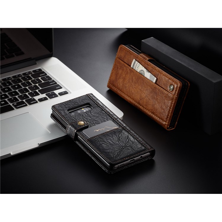 CASEME Vintage Style Wallet PU Leather Protection Cell Phone Case for Samsung Galaxy Note 8 SM-N950 - Black-8