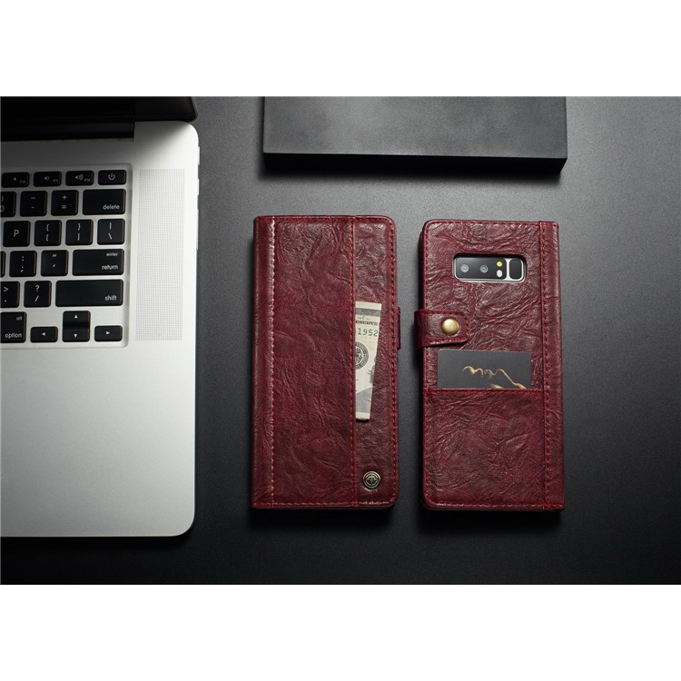 CASEME Vintage Style Wallet PU Leather Mobile Casing for Samsung Galaxy Note 8 SM-N950 - Red-11