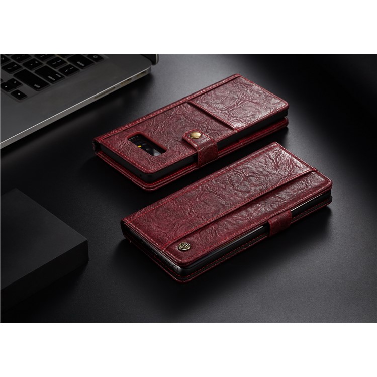CASEME Vintage Style Wallet PU Leather Mobile Casing for Samsung Galaxy Note 8 SM-N950 - Red-12