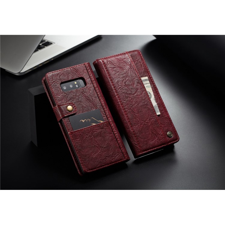 CASEME Vintage Style Wallet PU Leather Mobile Casing for Samsung Galaxy Note 8 SM-N950 - Red-13