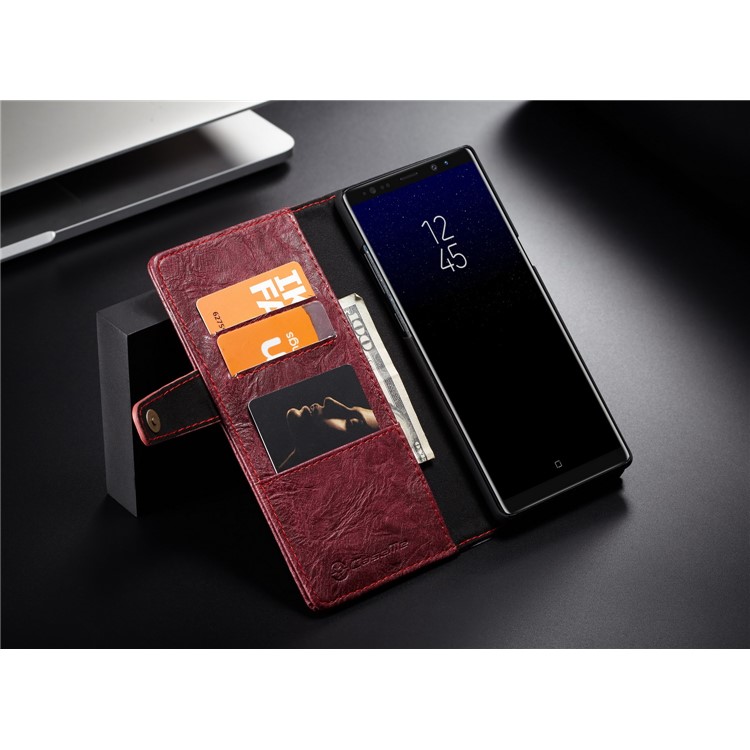 CASEME Vintage Style Wallet PU Leather Mobile Casing for Samsung Galaxy Note 8 SM-N950 - Red-4