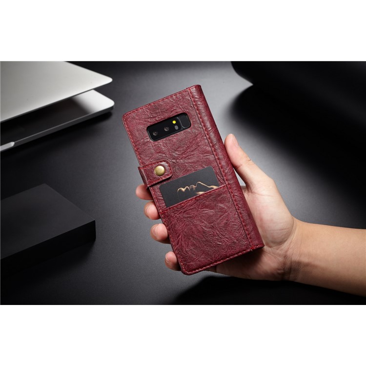 CASEME Vintage Style Wallet PU Leather Mobile Casing for Samsung Galaxy Note 8 SM-N950 - Red-5