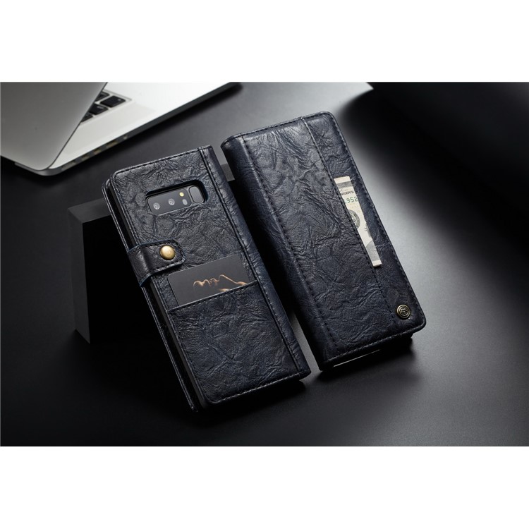 CASEME Vintage Style Card Holder PU Leather Folio Flip Phone Cover for Samsung Galaxy Note 8 SM-N950 - Dark Blue-11