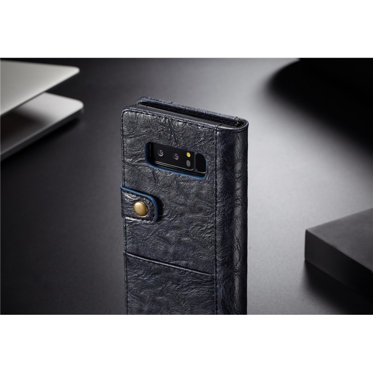 CASEME Vintage Style Card Holder PU Leather Folio Flip Phone Cover for Samsung Galaxy Note 8 SM-N950 - Dark Blue-3
