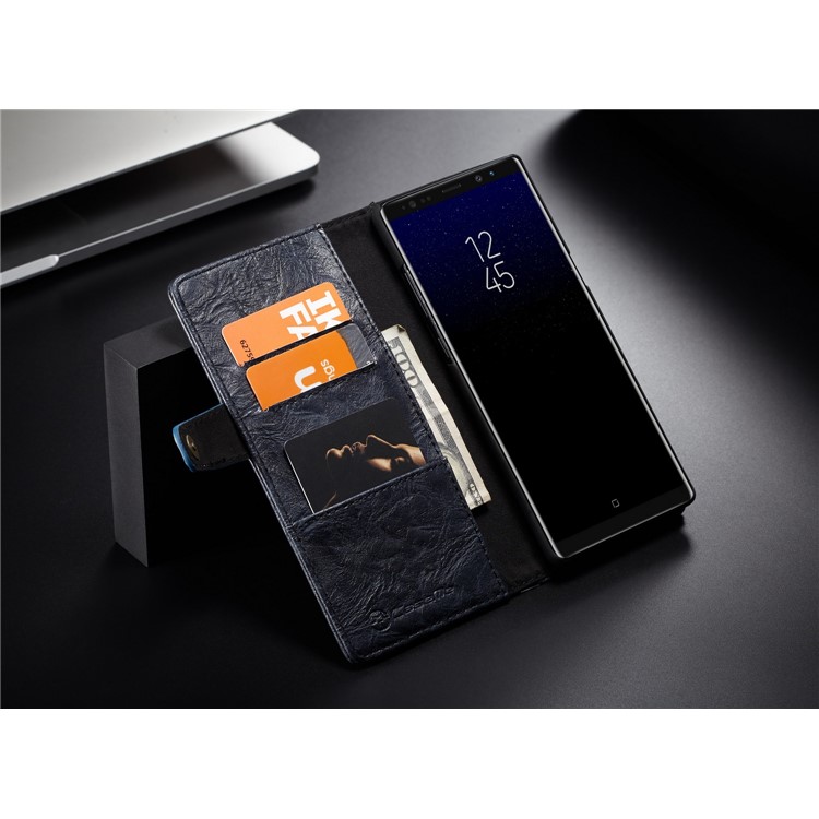 CASEME Vintage Style Card Holder PU Leather Folio Flip Phone Cover for Samsung Galaxy Note 8 SM-N950 - Dark Blue-4