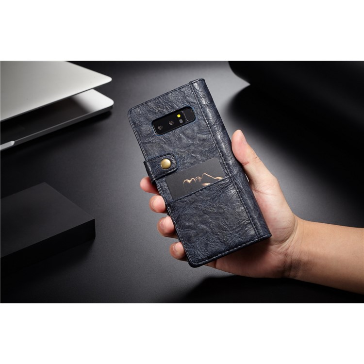 CASEME Vintage Style Card Holder PU Leather Folio Flip Phone Cover for Samsung Galaxy Note 8 SM-N950 - Dark Blue-5