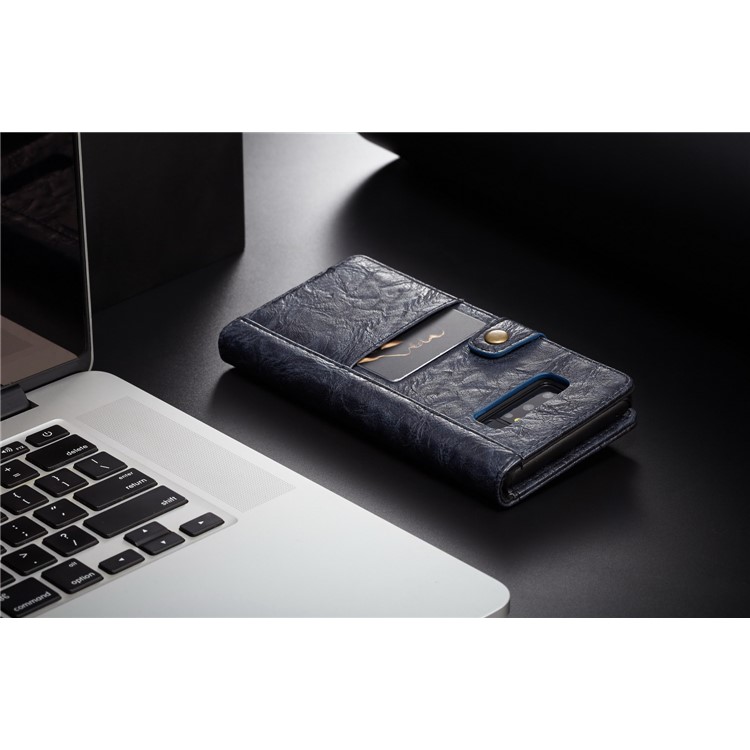 CASEME Vintage Style Card Holder PU Leather Folio Flip Phone Cover for Samsung Galaxy Note 8 SM-N950 - Dark Blue-7