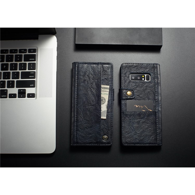 CASEME Vintage Style Card Holder PU Leather Folio Flip Phone Cover for Samsung Galaxy Note 8 SM-N950 - Dark Blue-9