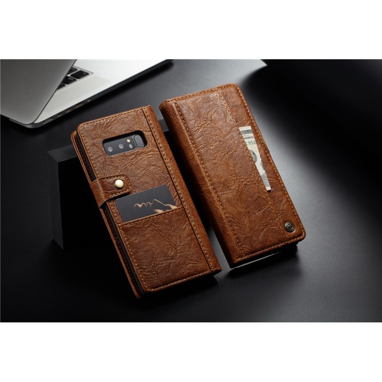 CASEME Vintage Style PU Leather Protection Mobile Phone Shell with Card Slots for Samsung Galaxy Note 8 SM-N950 - Brown-11