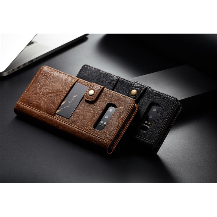 CASEME Vintage Style PU Leather Protection Mobile Phone Shell with Card Slots for Samsung Galaxy Note 8 SM-N950 - Brown-13
