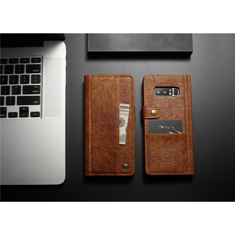 CASEME Vintage Style PU Leather Protection Mobile Phone Shell with Card Slots for Samsung Galaxy Note 8 SM-N950 - Brown-9