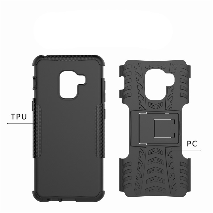 Caso Híbrido Anti-deslizamento PC + TPU Com Kickstand Para Samsung Galaxy A8 (2018) - Preto