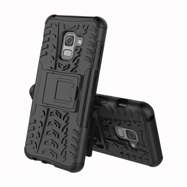 Anti-slip PC + TPU Hybrid Case with Kickstand for Samsung Galaxy A8 (2018) - Black-8