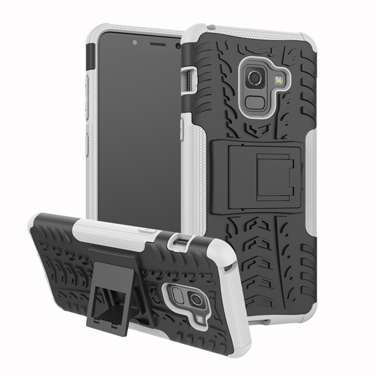 Anti-slip PC + TPU Hybrid Shell Case with Kickstand for Samsung Galaxy A8 (2018) - White-1