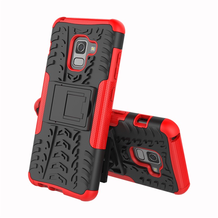 Anti-slip PC + TPU Hybrid Cover with Kickstand for Samsung Galaxy A8 (2018) - Red-2