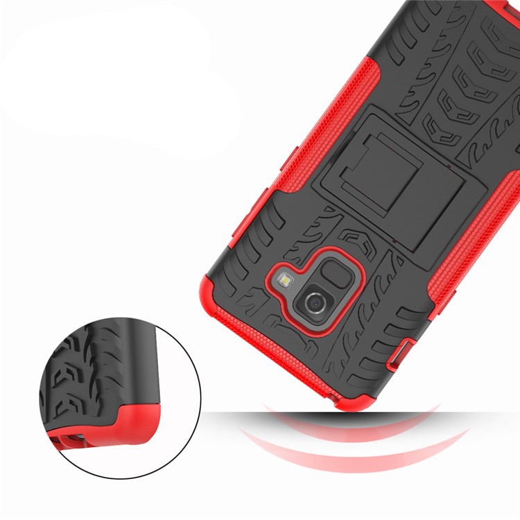 Anti-slip PC + TPU Hybrid Cover with Kickstand for Samsung Galaxy A8 (2018) - Red-3