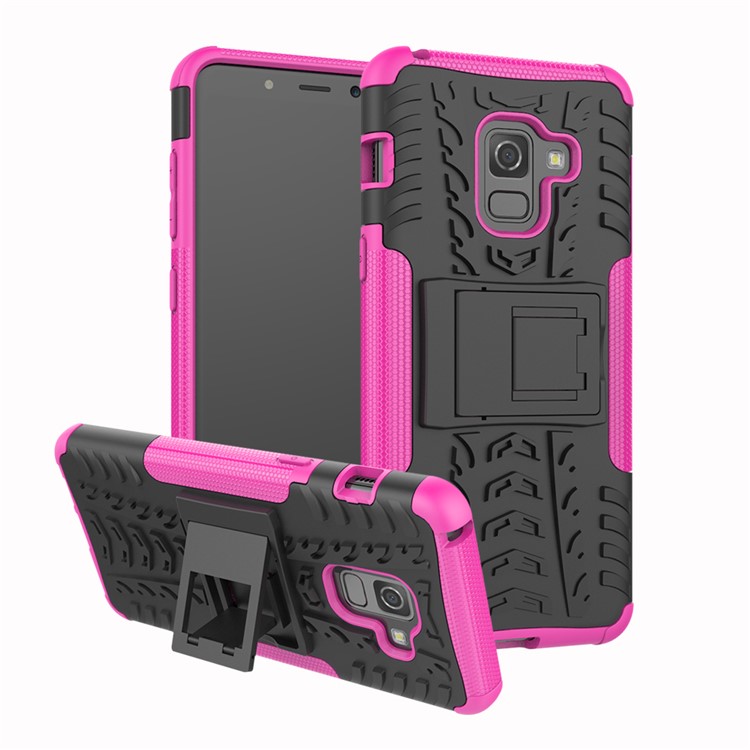 Anti-slip PC + TPU Hybrid Cell Phone Case with Kickstand for Samsung Galaxy A8 (2018) - Rose-1