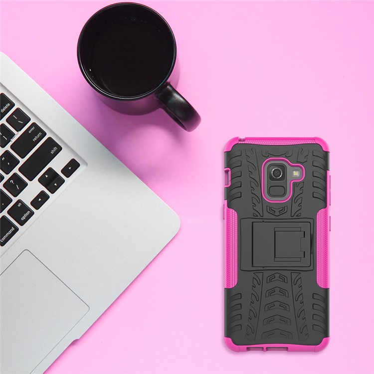 Anti-slip PC + TPU Hybrid Cell Phone Case with Kickstand for Samsung Galaxy A8 (2018) - Rose-4