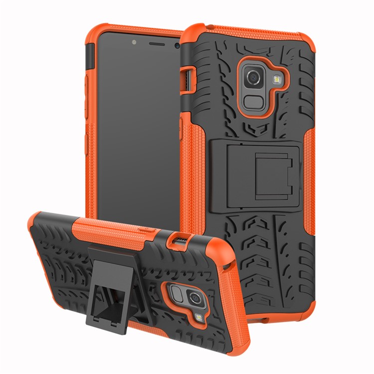 Anti-slip PC + TPU Combo Case with Kickstand for Samsung Galaxy A8 (2018) - Orange-1