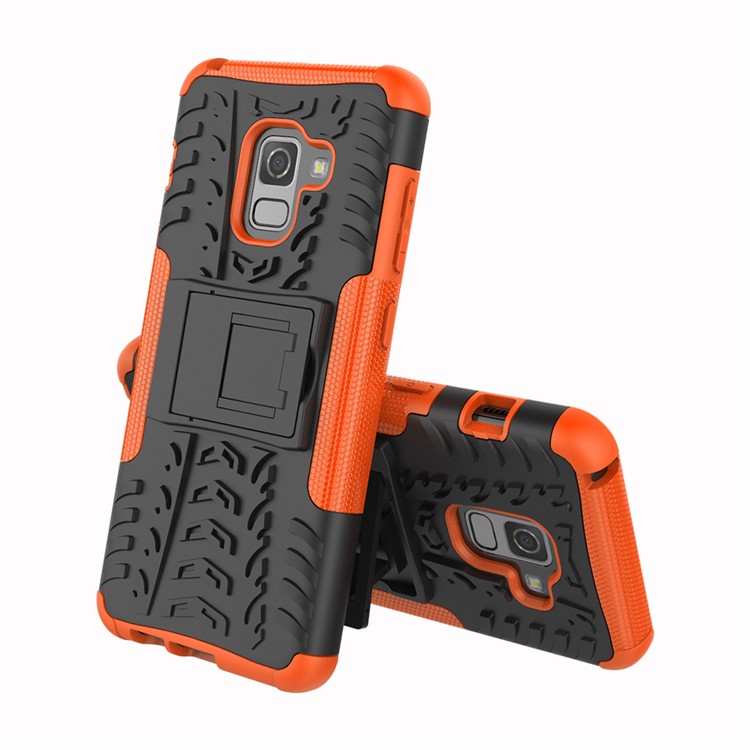 Étui Combo Antidérapant PC + TPU Avec Kickstand Pour Samsung Galaxy A8 (2018) - Orange-2