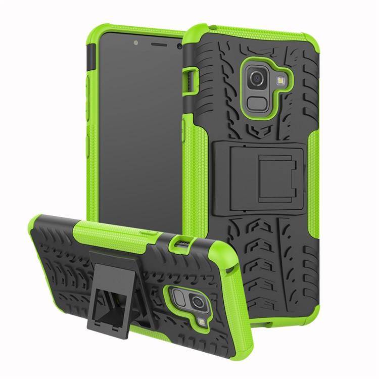 Anti-slip PC + TPU Combo Shell Case with Kickstand for Samsung Galaxy A8 (2018) - Green-1