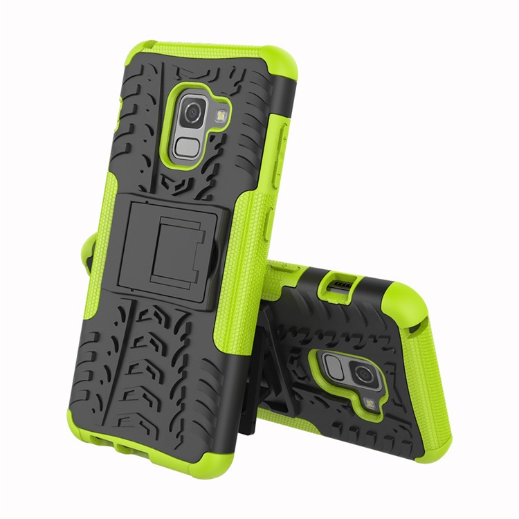 Anti-slip PC + TPU Combo Shell Case with Kickstand for Samsung Galaxy A8 (2018) - Green-2