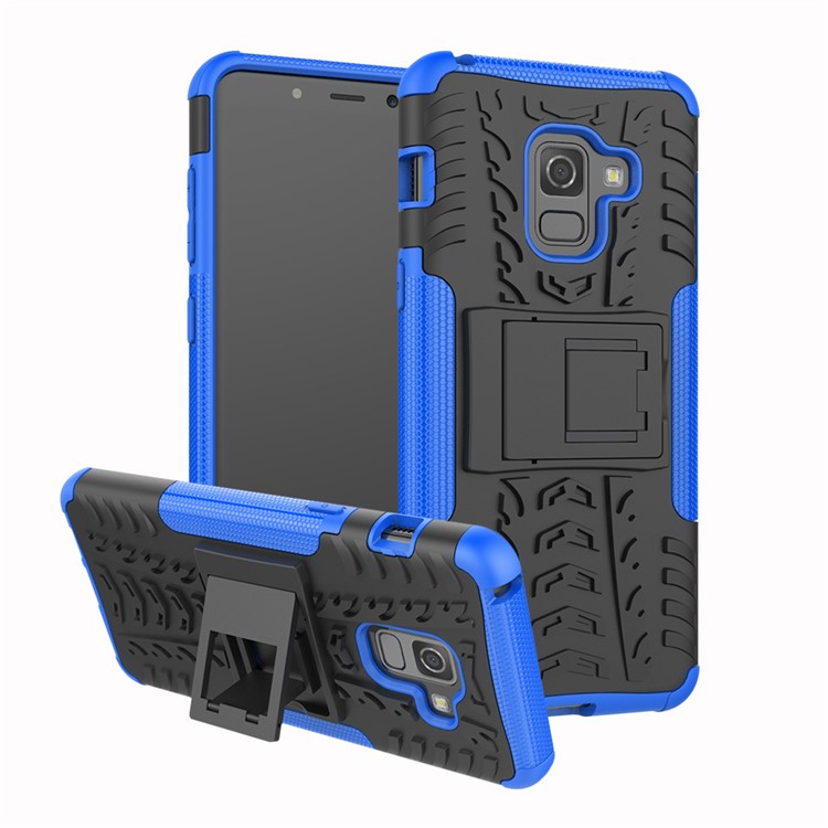 Anti-slip PC + TPU Hybrid Case Shell with Kickstand for Samsung Galaxy A8 (2018) - Blue-1