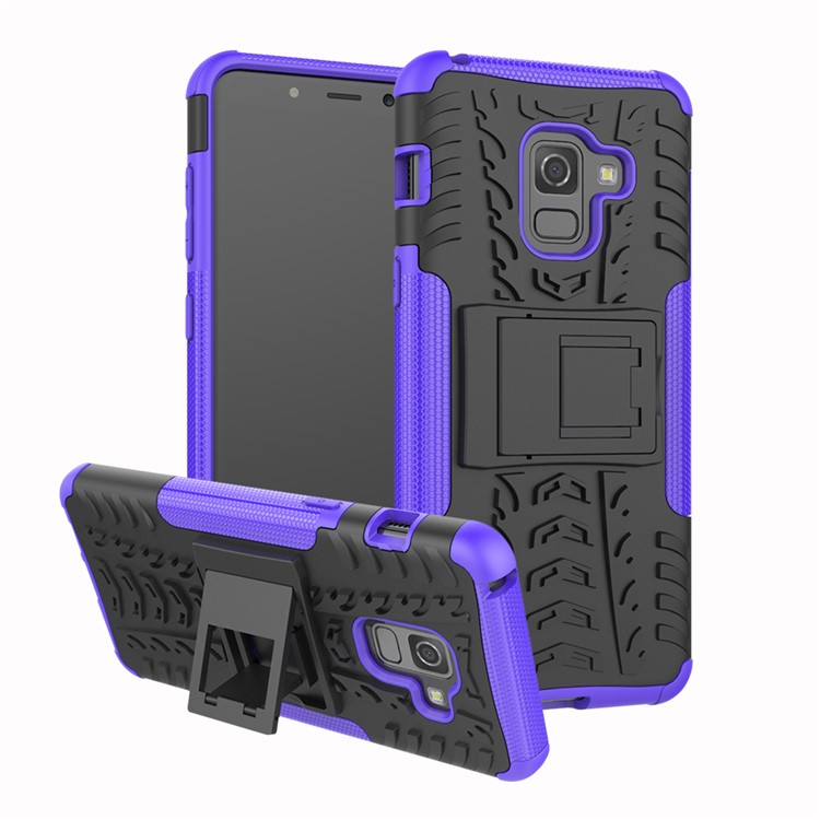Anti-slip PC + TPU Hybrid Protective Case with Kickstand for Samsung Galaxy A8 (2018) - Purple-1