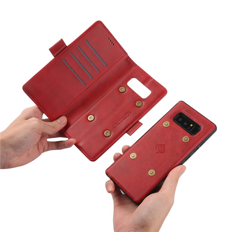 LC.IMEEKE Detachable Leather Wallet Mobile Case with Inner TPU Back Cover for Samsung Galaxy Note 8 SM-N950 - Red-4