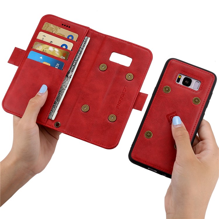 LC.IMEEKE Detachable 2-in-1 Leather Wallet Mobile Case + TPU Back Cover for Samsung Galaxy S8 G950 - Red-5