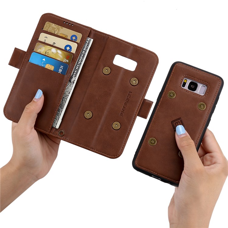 LC.IMEEKE Removable 2-in-1 Wallet Leather Cover + TPU Phone Case for Samsung Galaxy S8 G950 - Coffee-5