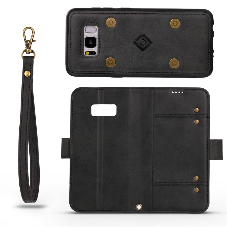 LC.IMEEKE Removable TPU Back Shell + Leather Wallet Case for Samsung Galaxy S8+ SM-G955 - Black-13