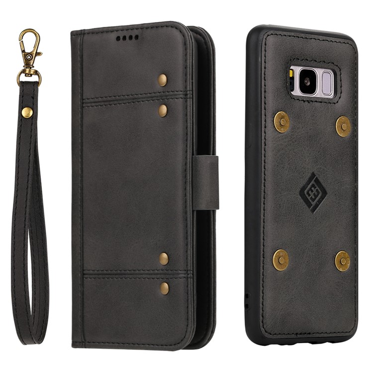 LC.IMEEKE Removable TPU Back Shell + Leather Wallet Case for Samsung Galaxy S8+ SM-G955 - Black-4