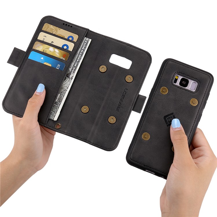 LC.IMEEKE Removable TPU Back Shell + Leather Wallet Case for Samsung Galaxy S8+ SM-G955 - Black-5