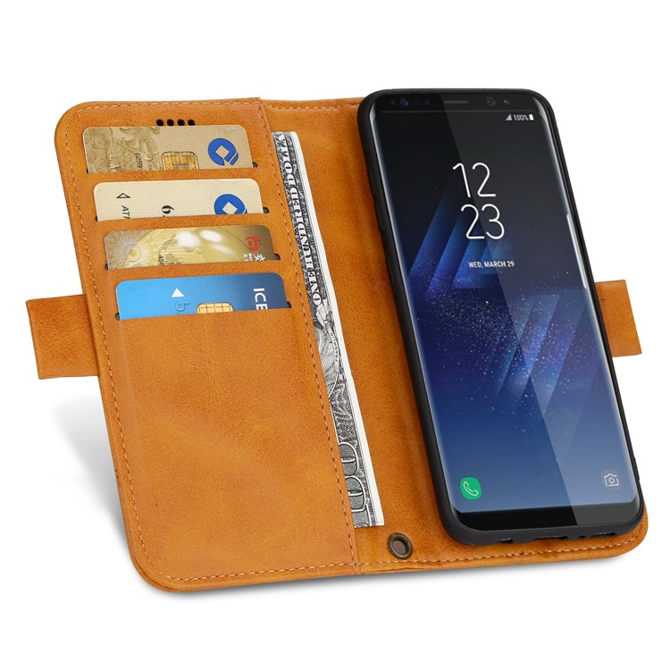 LC.IMEEKE Removable TPU Back Shell + Leather Wallet Phone Case for Samsung Galaxy S8+ SM-G955 - Brown-11