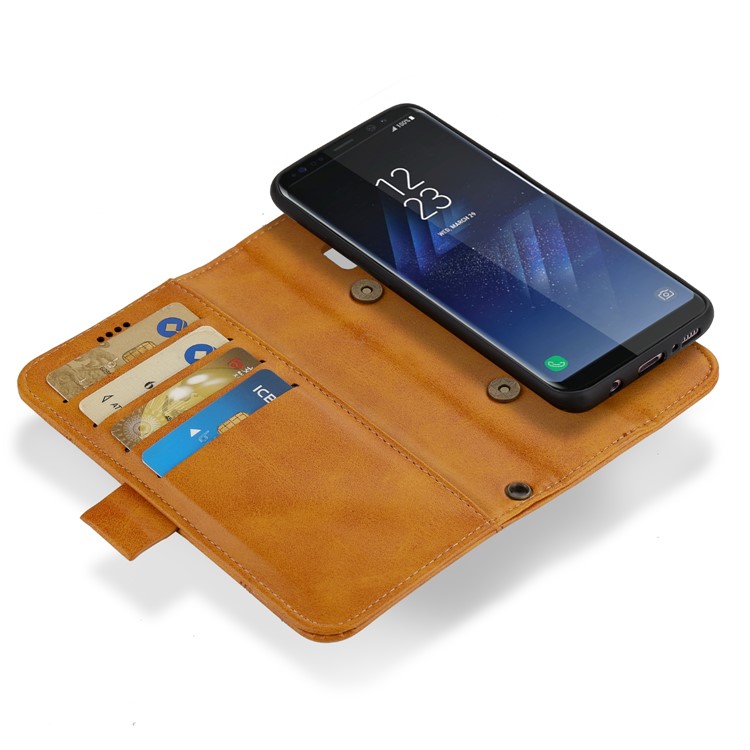 LC.IMEEKE Removable TPU Back Shell + Leather Wallet Phone Case for Samsung Galaxy S8+ SM-G955 - Brown-12